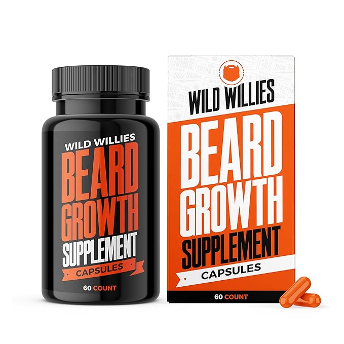 Wild Willies Beard Growth Vitamins - Natural BioSitol ASX Complex Beard Growth Supplements for Men - 60 Capsules Anti Hair Loss Pills - Supplement for Fuller Thicker Beard Support Prevent Itchiness