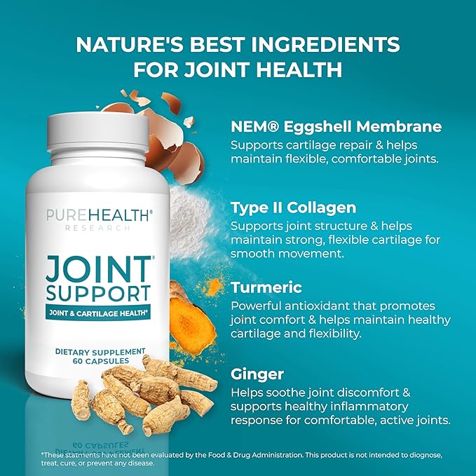 PUREHEALTH RESEARCH Joint Support NEM Eggshell Membrane with Boswellia Extract Calcium &amp Turmeric 60 Capsules