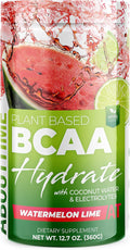 About Time BCAA Hydration Powder Watermelon Lime with L-Glutamine &amp Electrolytes Non-GMO Gluten Free Monk Fruit Coconut Water 20 Servings