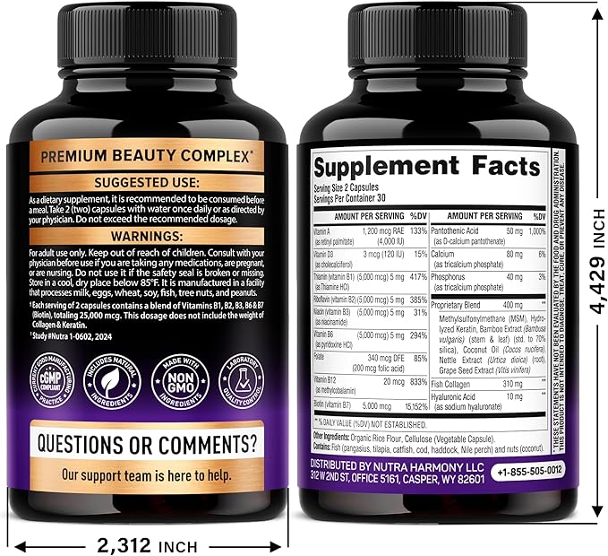 NUTRAHARMONY Biotin Collagen Hyaluronic Acid Capsules &amp Liquid Biotin Collagen Drops