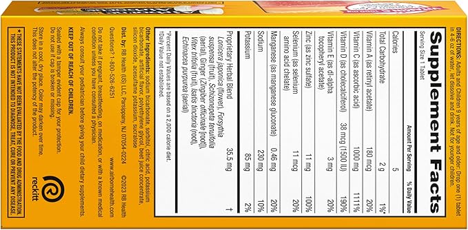 Vitamin C 1000mg (per serving) - Airborne Very Berry Effervescent Tablets (36 count in a box) Gluten-Free Immune Support Supplement With Vitamins A C E ZINC Selenium Echinacea &amp Ginger