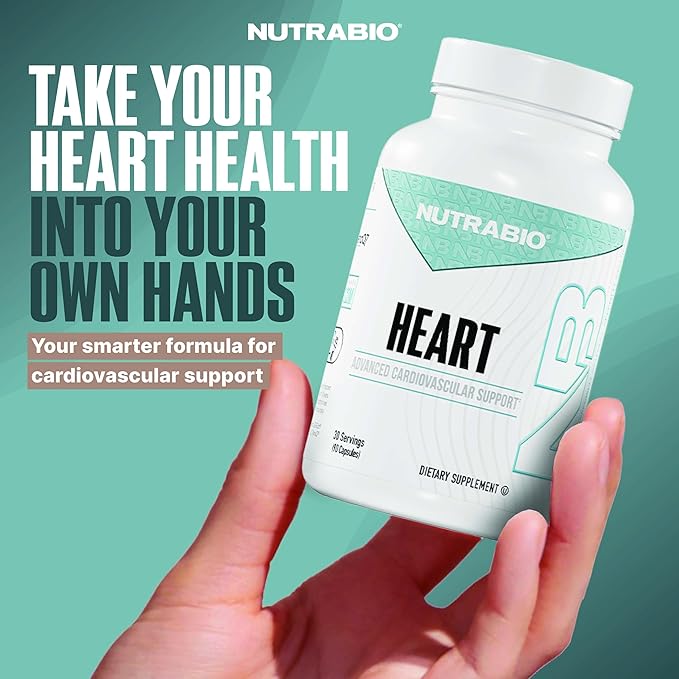 NutraBio Heart - Heart Health Supplements Cardiovascular Supplement Cholesterol Circulatory &amp Healthy Blood Pressure Support - 90 Capsules