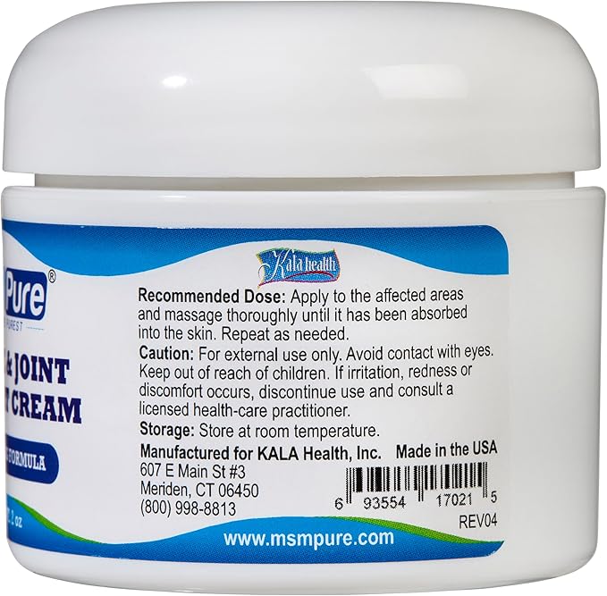 KALA HEALTH MSMPure Maximum Strength MSM Cream – 2 oz Fast-Absorbing Non-Staining Formula for Comfort &amp Flexibility – US-Made MSM