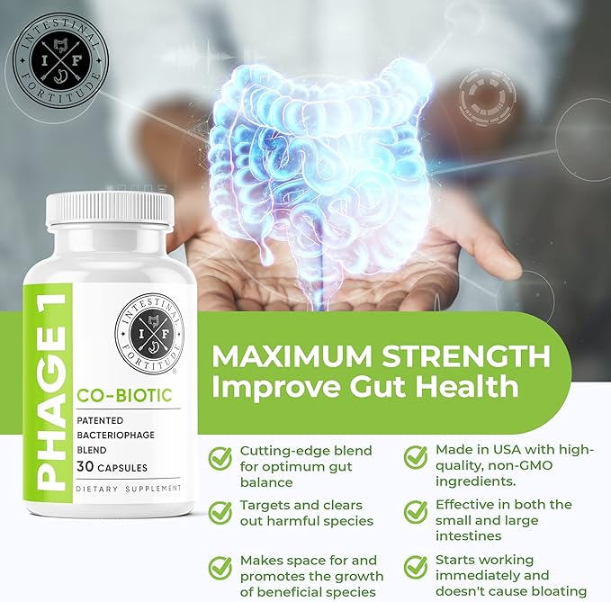 Intestinal Fortitude Phage 1 - Ultimate Gut Health Supplement Total Restore Intestinal Defense Patented Bacteriophage Blend for Gut Support Digestive &amp Immune System Health Destroy Bad Bacteri