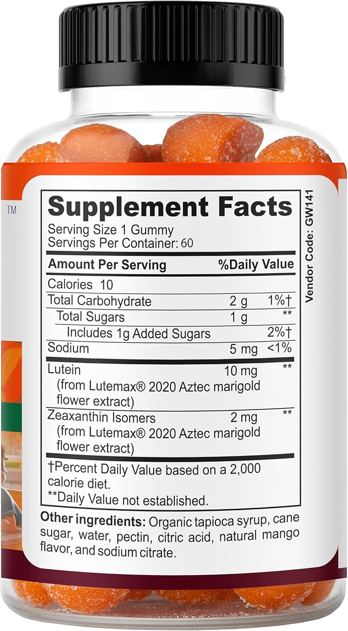 Eye-Bloom Lutein Eye Gummies for Kids &amp Teens – Vision Support with Lutein &amp Zeaxanthin Mango Flavor 60 Gummies