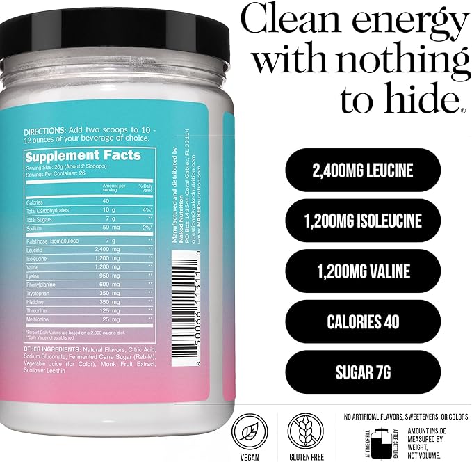 NAKED Strawberry Lemonade EAAs Amino Acids Powder Vegan Essential Amino Acids Instantized All Natural EAA Powder Supplement 1.1LB - 26 Servings