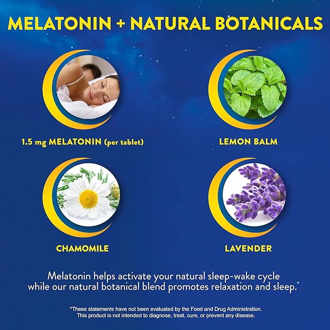MidNite Back To Sleep Low Dose 1.5 mg Melatonin Sleep Aid Non-habit Forming Herbal Dietary Supplement For Adults Drug-free Gluten-free Lactose-free Vegetarian Vegan 30 Quick Melt Tablets 2 ct