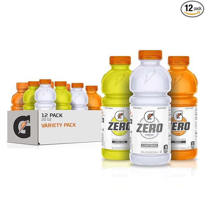 Gatorade Zero Sugar Thirst Quencher Glacier Cherry Variety Pack 20 Fl Oz (Pack of 12)