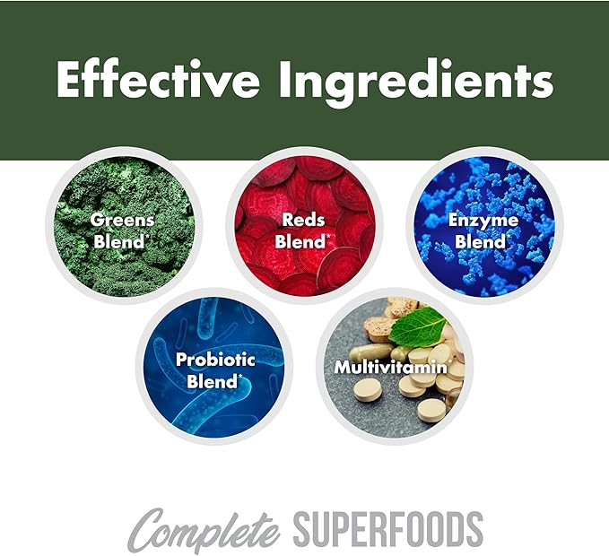 Complete Superfoods Greens &amp Reds Blend* Apple Cider Vinegar Digestive Enzyme Blend* Probiotic Blend* Multivitamin* (Raspberry Pomegranate - 30 Servings)