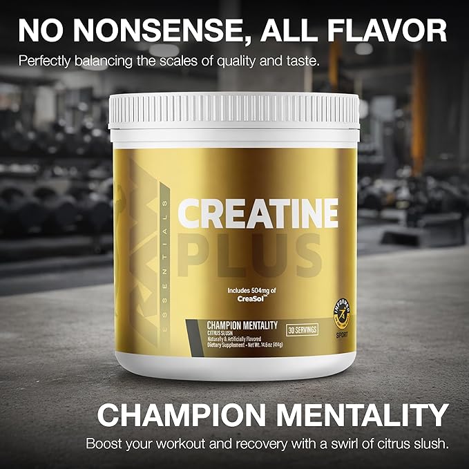 RAW Creatine Plus Creatine HMB Powder for Men &amp Women - Creatine Monohydrate Powder with HMB Taurine &amp No Added Sugar - Muscle Mass Growth Strength Building &amp Enhanced Energy - Champion