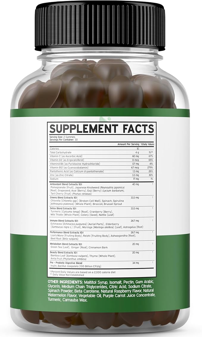 Fruit and Veggies Supplement (120 Gummies) - Premium Sugar-Free Superfood Super Green &amp Fruit Gummies for Adults - Immunity Support for Men &amp Women - Non GMO Vegan Safe &amp Made in USA