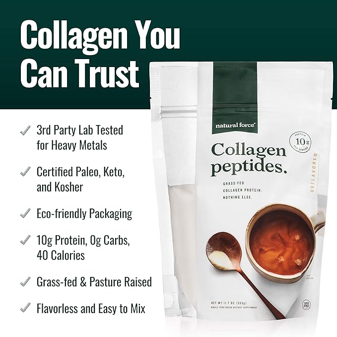 Natural Force Organic Clean Coffee + Collagen Peptides + Organic MCT Oil Bundle – Toxin Free Coffee Grass Fed Collagen &amp MCTs - Non-GMO Keto &amp Paleo - 12 Oz 11.7 Oz 32 Oz