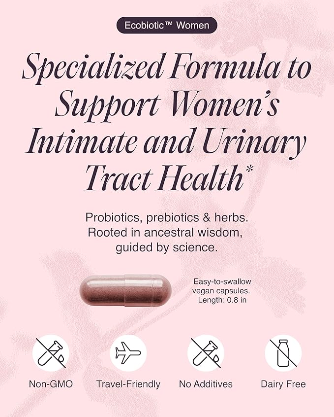 Ecosh Women's Probiotic for PH Balance Urinary Tract &amp Gut Health – Vaginal Probiotics for Women with Prebiotics Lactobacillus Acidophilus &amp Crispatus Natural Cranberry &amp Herbs | 60 Veg