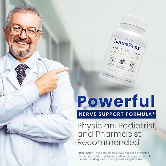 Zen Nutrients NeuraZenX Nerve Support &amp Peripheral Neuropathy Support Supplement with 1200mg Alpha Lipoic Acid (ALA) Benfotiamine L-Carnitine and Turmeric