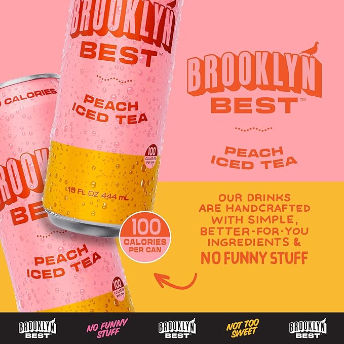 Brooklyn Best Peach Iced Tea Not too Sweet Better for You Drink - 15 Fl Oz (Pack of 12)