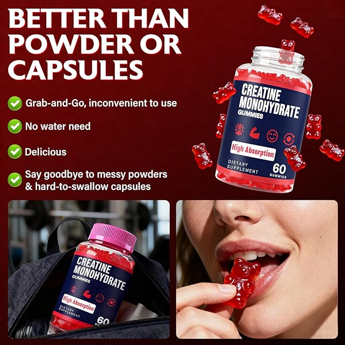 Creatine Monohydrate Gummies for Women &amp Men Taurine &amp B6 Chewable Creatina Pre Workout Gummies for Max Strength &amp Muscle Growth Energy Endurance Creatine for Men &amp Women - 1 Bott