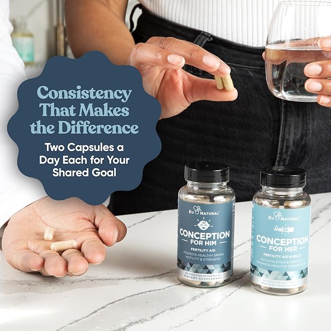 Conception for Her &amp Conception for Him Bundle - Fertility Supplements for Couples - Hormonal Balance Cycle &amp Ovulation Support + Sperm Count Motility &amp Strength - 120 Vegetarian Capsule