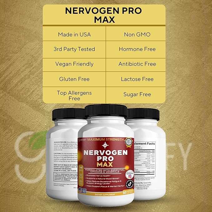 Nervogen Pro Max Nerve Health Support Supplement with B Vitamins 60 Capsules 30-Day Supply (5)