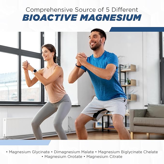 BioMag 5 Magnesium Complex Supplement for Women and Men 100 Capsules - Formulated in USA - BioActive and BioAvailable Magnesium Glycinate Malate Citrate Orotate and Biglycinate Chelate Supplements