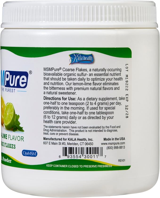 KALA HEALTH MSMPure Lemon Lime Flavored Coarse Flakes 1lb and Muscle &amp Joint Cream 2oz Bundle
