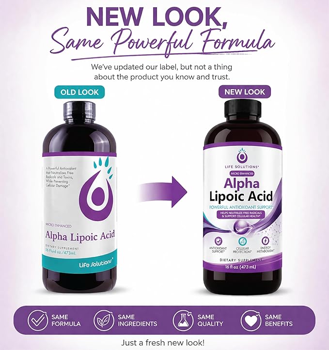 Life Solutions Liquid Alpha Lipoic Acid Supplement 50 mg – Antioxidant Support for Nervous System Function &amp Cellular Energy Metabolism – Easy-to-Take Liquid – 16 oz Bottle