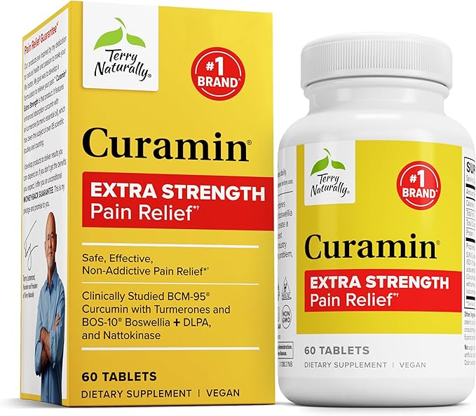 Terry Naturally Curamin Extra Strength - Curcumin &amp Boswellia Supplement for Healthy Circulation Support - Turmeric Supplement to Support Joints Muscle Health &amp Endorphin Production - 60 Tabl
