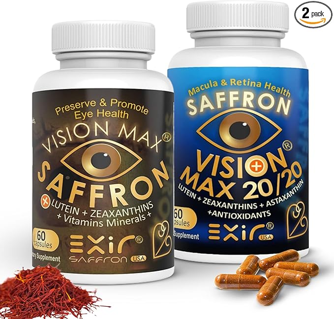 EXIR Eye Vitamins Combo Pack (2 Bottles) – Eye Vitamins Supplement - with Lutein Saffron Astaxanthin Zeaxanthin – 120 Capsules