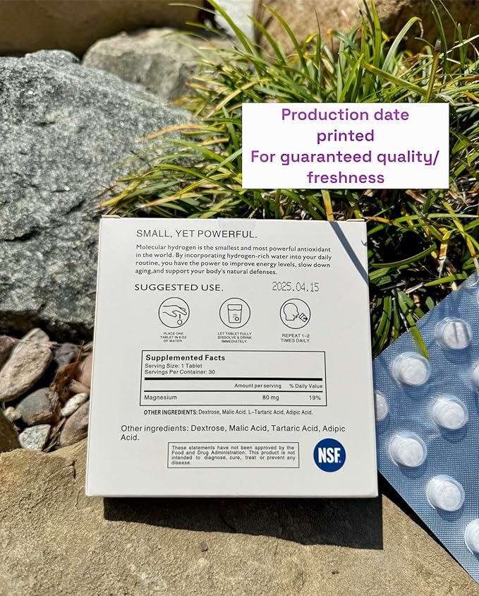 H2 Molecular Hydrogen Water Tablets with Magnesium Antioxidant Drinking Water Tablet Supports Cellular Health Fight Stress Recovery &amp Cognitive Function - 8 PPM Fast Dissolving 30 H2 Tablets