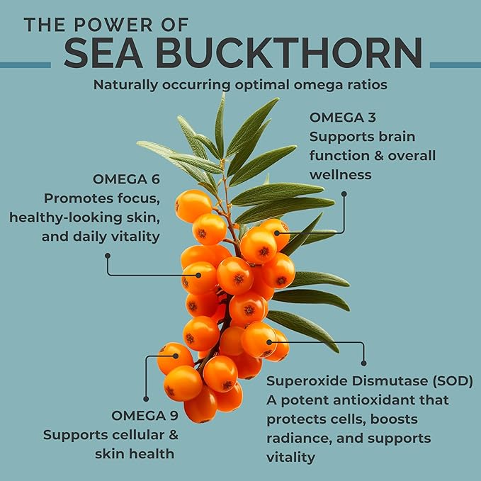 SEABUCKWONDERS Organic Sea Buckthorn Seed Oil Softgels 120 Count 60 Day Supply with Omega 3 6 &amp 9 Supports Hair Skin &amp Nail Health