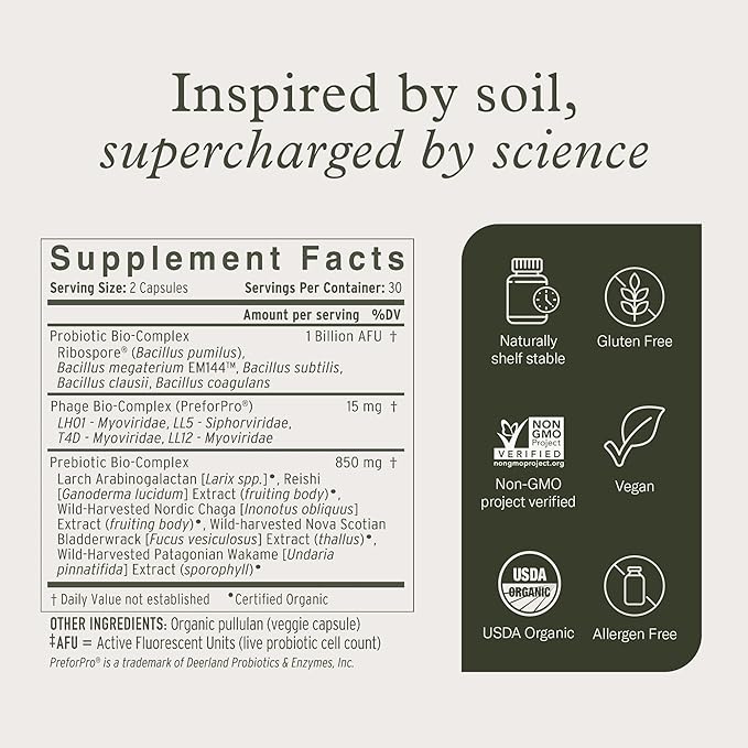 Terraflora Advanced Care Synbiotic - SBO Probiotic and Prebiotic Digestive &amp Gut Health Soil Based Spore Pre and Probiotics for Women and Men with Bacillus Coagulans Subtilis Vegan - 60 Capsul
