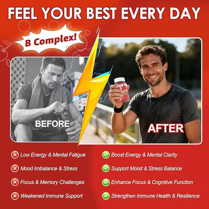 Vitamin B Complex Gummies Vegan Vitamin B Gummies with 2000 mcg Methyl B12 Methyl Folate | Plus Choline + Inositol Vitamin C + Zinc for Supports Energy Mood Immune Healthy Hair Skin - 60 Cts