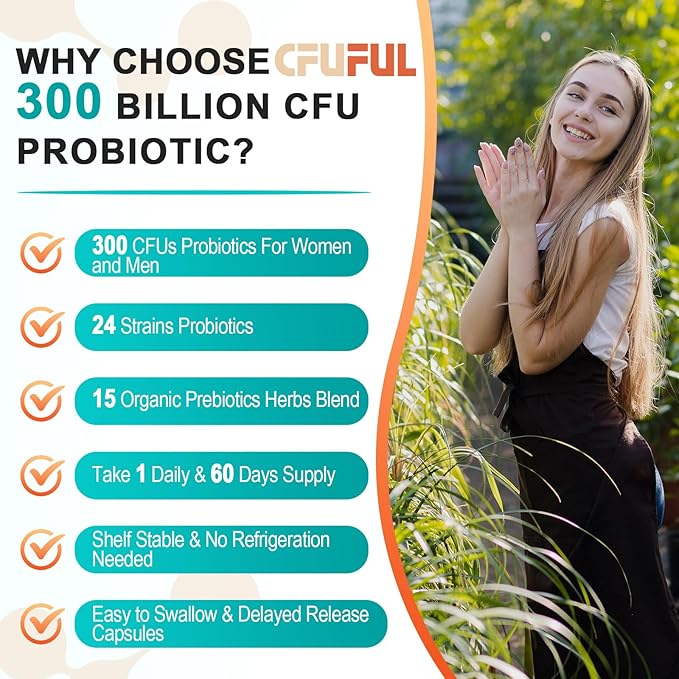 Probiotics for Women &amp Men - 300 Billion CFU 24 Strains Probiotic + 15 Organic Herbs Prebiotics Blend for Overall Digestive Gut Health Immune Constipation &amp Bloating Shelf Stable - 8 Mont