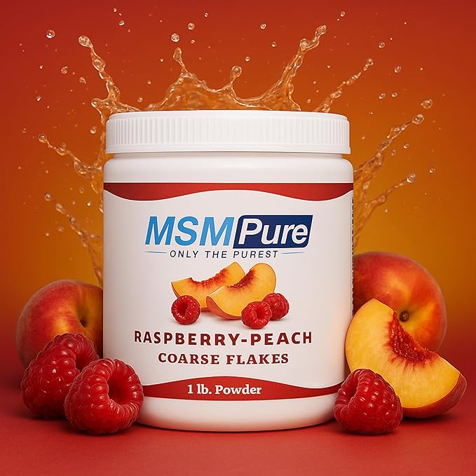 KALA HEALTH MSMPure Raspberry Peach Flavored Coarse MSM Powder Flakes – US-Made MSM for Joint Health Skin Appearance and Hair &amp Nail Support – 1 lb Organic Sulfur