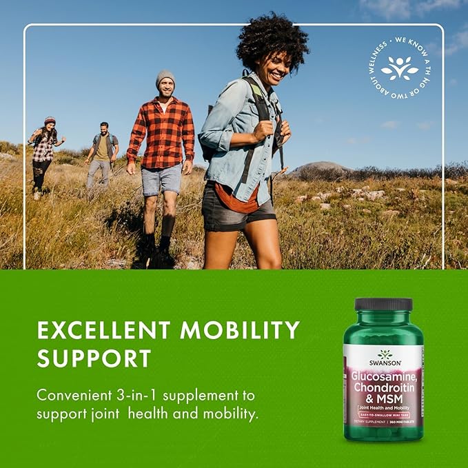 Swanson Glucosamine Chondroitin &amp MSM - Cartilage &amp Joint Health Supplement* - Supports Mobility &amp Flexibility* - Easy-to-Swallow Mini Tablets - Gluten Free &amp Non-GMO - 360 Mini-Table