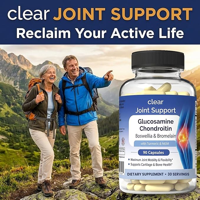 Glucosamine Chondroitin MSM with Turmeric 180 Capsules - Joint Supplements for Women &amp Men – with Boswellia Quercetin – Clear Joint Support Supplement for Flexibility Mobility Cartilage Repair