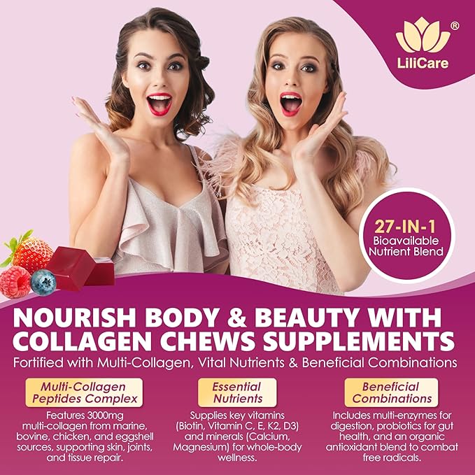 LILICARE 5HTP Gummies for Adults &amp Kids + Collagen Peptides Soft Chews 3000mg for Women &amp Men