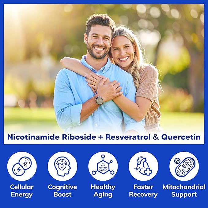 aSquared Nutrition NAD Resveratrol Supplement - NAD+ Nicotinamide Riboside 500mg (Vitamin B3) Plus Trans-Resveratrol &amp Quercetin - NMN Alternative for Men &amp Women - 60 Capsules