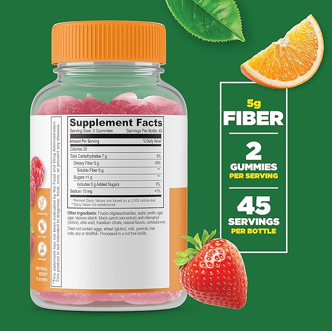 Lifeable Prebiotic Fiber 5g + Zinc 50mg Gummies Bundle - Great Tasting Vitamin Supplement Gluten Free GMO Free Chewable Gummy