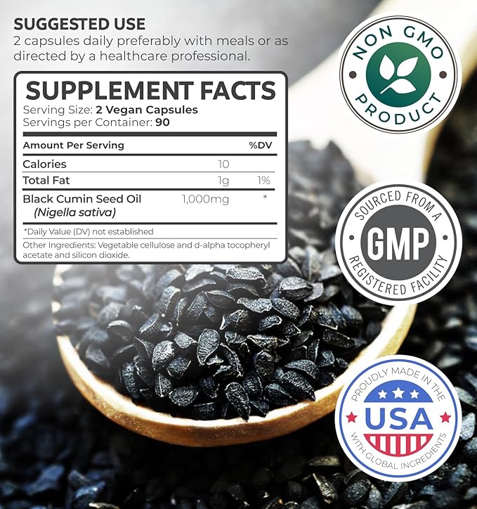 Omega 7 Softgels &amp Black Seed Oil (3-Month Supply) Omega Glow Blend Bundle - Purified Omega-7 Softgels (90 Softgels) Provinal Peruvian Anchovy and Black Seed Oil (180 Capsules) Cold-Pressed Oil