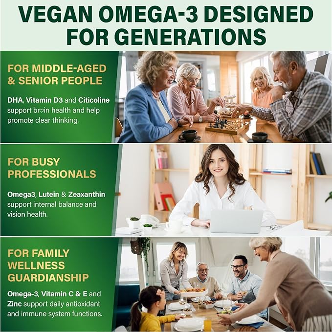 Omega-3 Supplement Gummies for Women &amp Men - 1000mg Vegan Omega3 DHA &amp EPA with Turmeric Vitamin D3 K2 Citicoline for Overall Health - Algae Oil Omega 3 Fatty Acid Supplements Sugar-Free