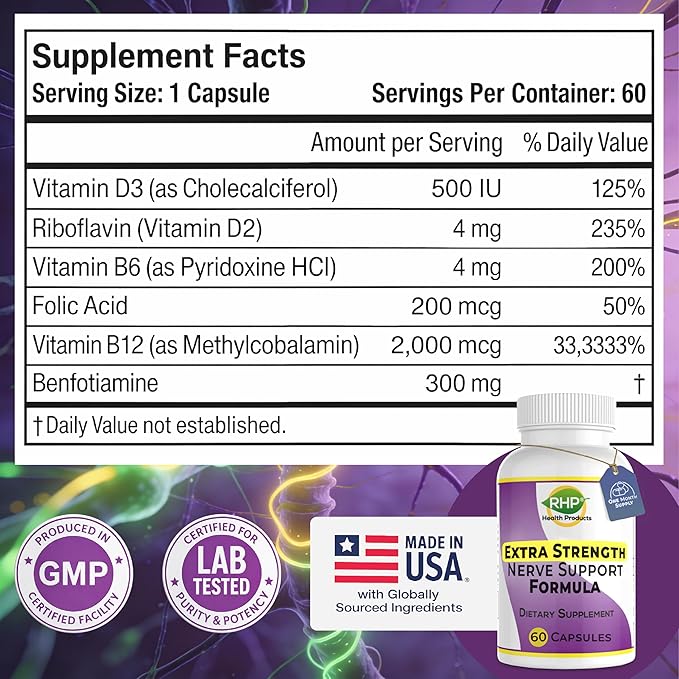 RHP Extra Strength Nerve Support Formula for Nerve Repair and Regeneration. 60 Capsules