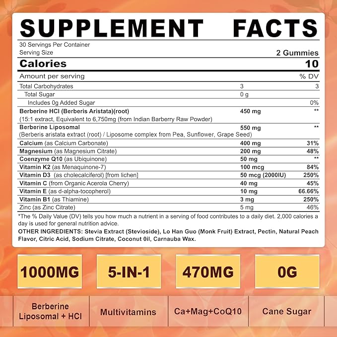 LILICARE 2Pack Berberine Supplement Gummies &amp 1Pack 5HTP Liquid Filled Gummies for Adults &amp Kids 8+ Sugar Free