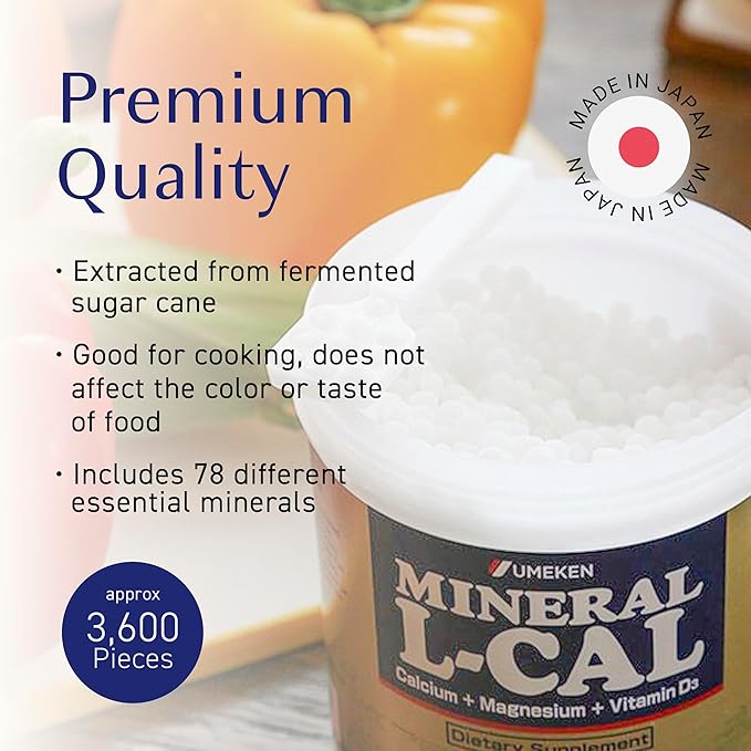 Umeken Mineral L-Cal Calcium with Vitamin D3 6 Month Supply Water Soluble Ball Format with Magnesium &amp Minerals Fast Absorbing Calcium Magnesium D3 Supplement 3600 Balls 360g Pack of 1