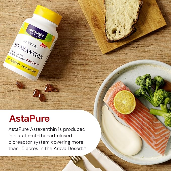 Healthy Origins Astaxanthin 4 mg 150 Softgels - AstaPure Clinically Studied Algae - Supports Joint &amp Immune Health Healthy Skin Antioxidant for Cellular Protection &amp Eye Support