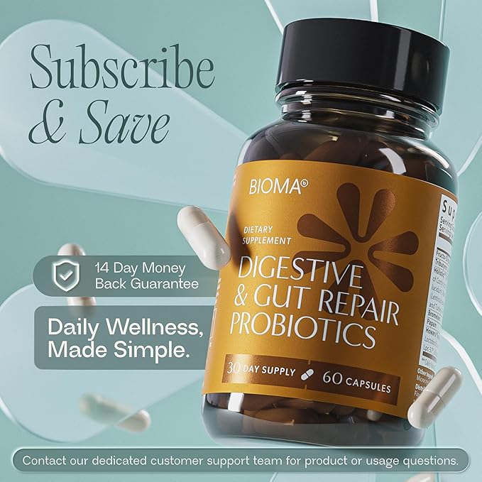 BIOMA Probiotics for Digestive Health 10 Billion CFU - 5-in-1 Gut Health Supplement with Prebiotics &amp Enzymes - Bloating Relief for Women &amp Men - Delayed Release (60 Capsules - 30 Day Supply)