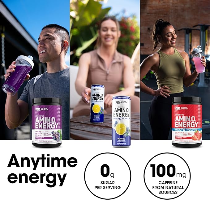 Optimum Nutrition Amino Energy - Pre Workout with Green Tea BCAA Amino Acids Keto Friendly Green Coffee Extract Energy Powder - Concord Grape 30 Servings