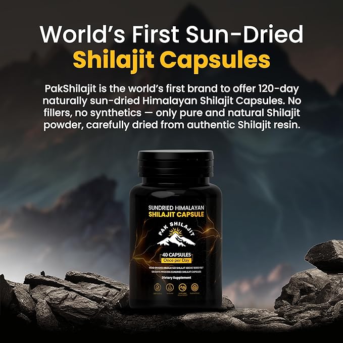 120 Days Naturally Sun-Cured Himalayan Shilajit Capsules | Gold Grade Above 18000 FT | Organic | 85+ Natural Minerals | Rich in Fulvic &amp Humic Acid | Men &amp Women | 40 Capsules