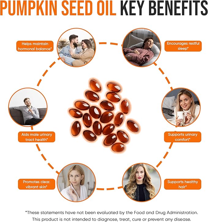 Pumpkin Seed Oil 3000mg 3-in-1 with Saw Palmetto and Zinc High-Potency Formula for Hair Skin Rich in Phytosterols &amp Fatty Acids Prostate Health Urinary Tract Support - 300 Counts