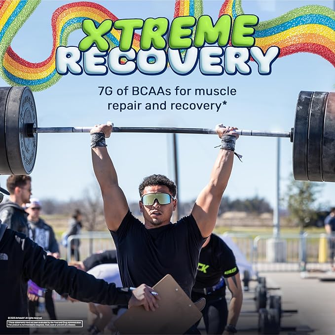 Xtend Original BCAA Powder 7g BCAAs and 2.5g L-Glutamine for Muscle Recovery Hydration and Lean Muscle Sugar Free Intra and Post Workout Drink Airheads Xtreme Rainbow Berry 30 Servings