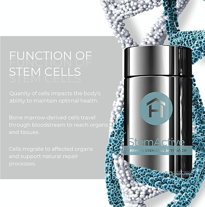StemActive Stem Cell Support Supplement - 60 Capsules - Boost Circulating Stem Cells - Premium Stem Cell Activator - Madagascan Aloe Macrolada - Blue-Green Algae